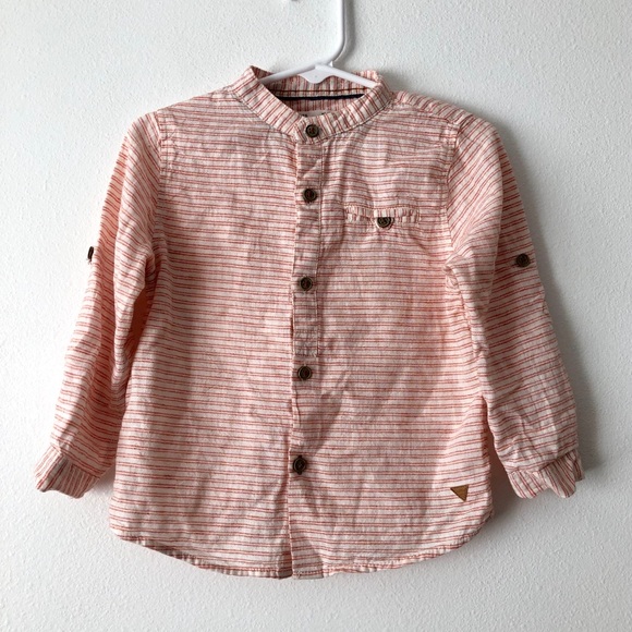 ZARA Mandarin Collar Striped Shirt - Picture 1 of 5